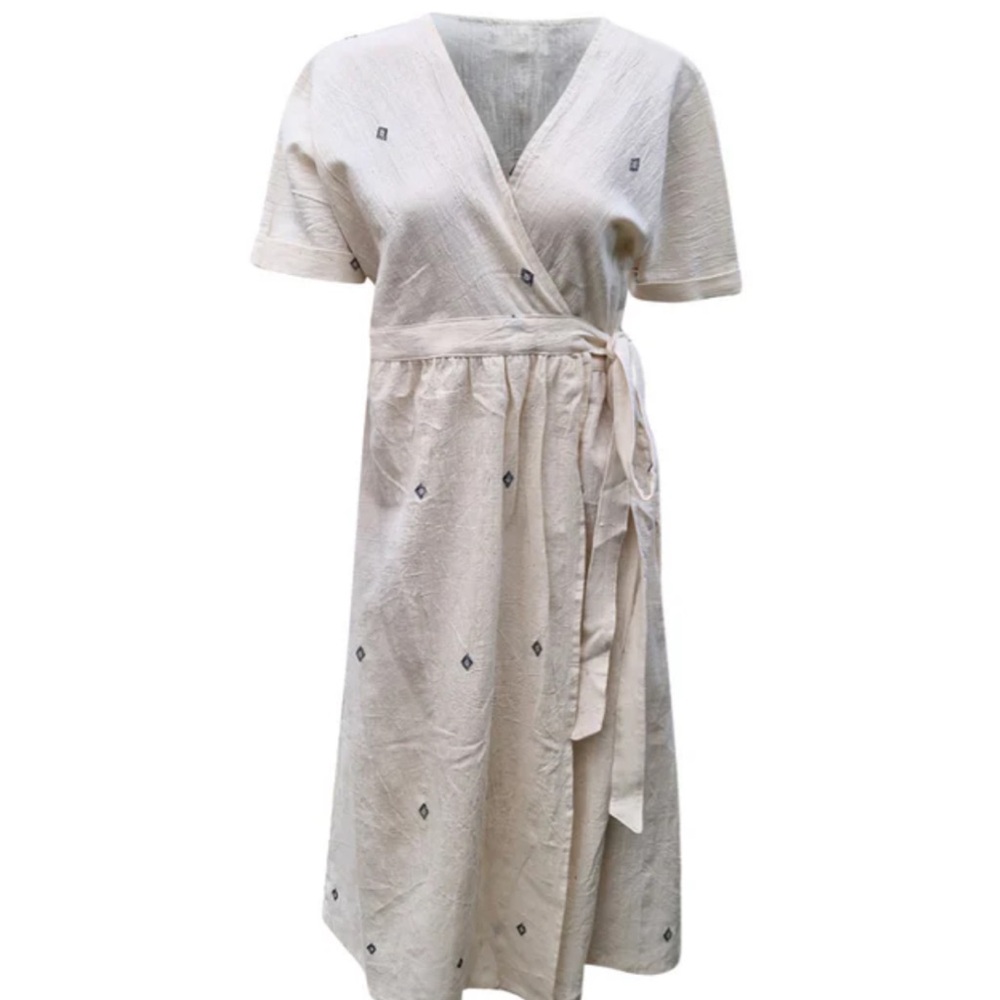 Elegant Cream Wrap Dress